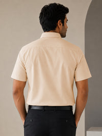 Half Sleeve Paper Cotton Soft Beige Shirt for Men