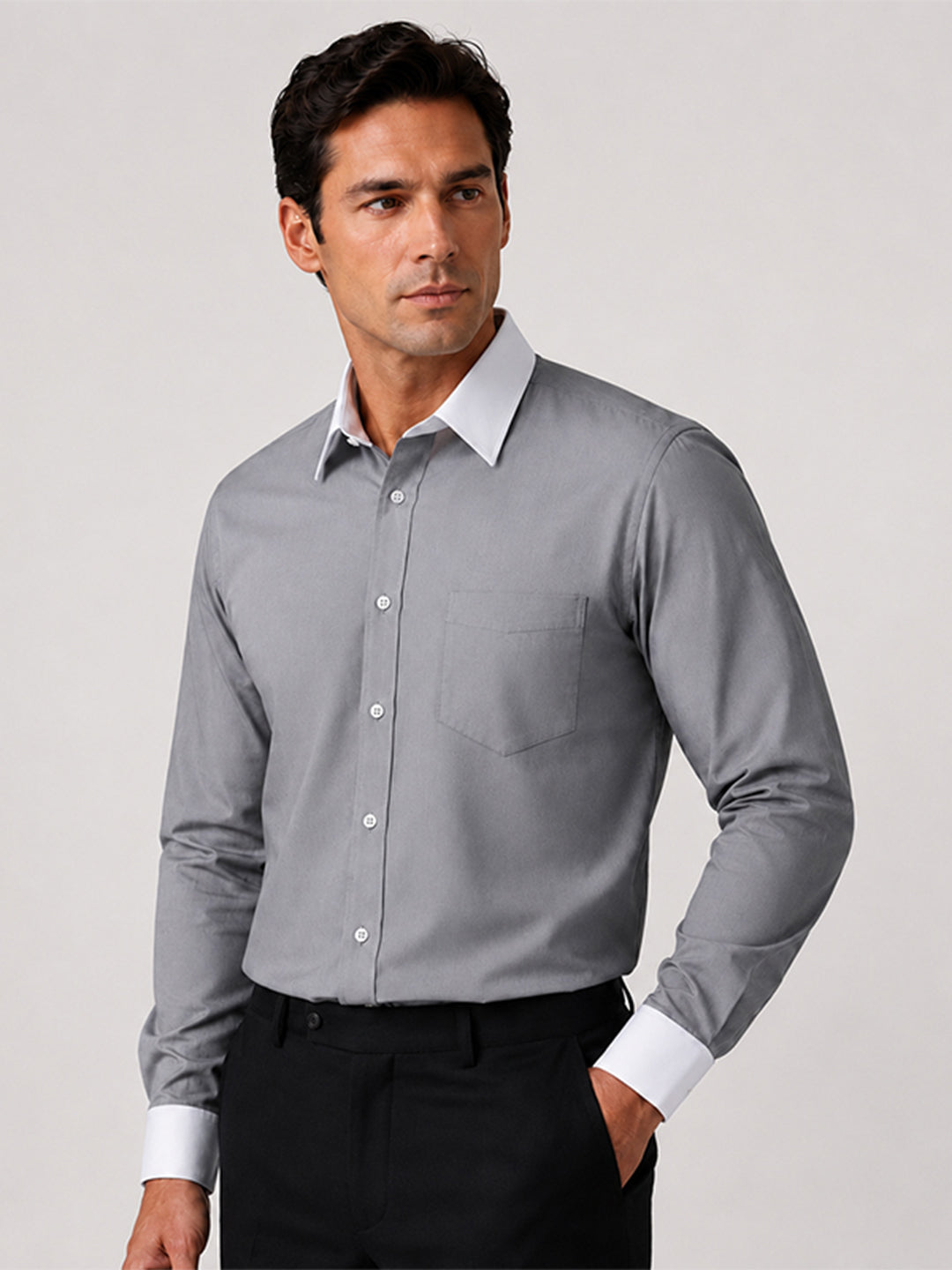 Pack of 2 White Collar Oxford Cotton Shirt For Men (Dark Grey & Denim Blue)