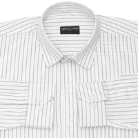 White dress shirt with black stripes and 'GENTLE MAN' label on a white background
