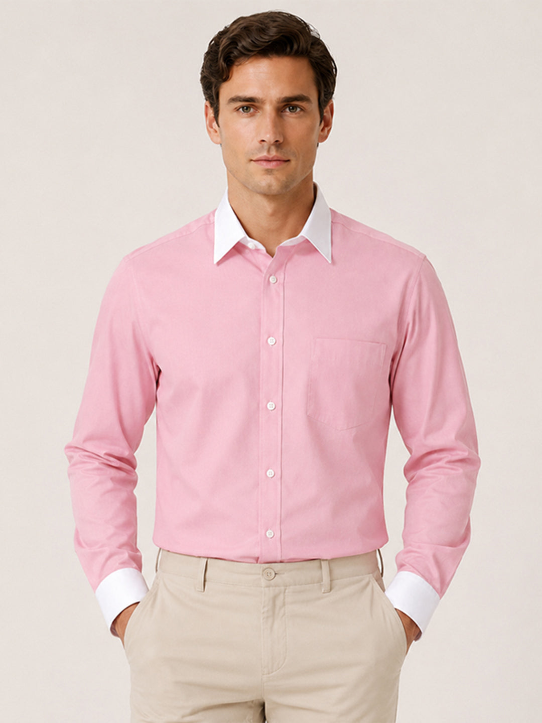 Pack of 2 White Collar Oxford Cotton Shirt For Men (Denim Blue & Pink)