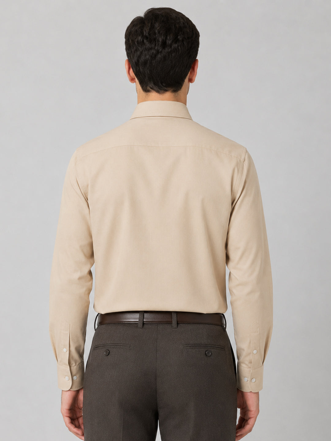 Cream Formal Oxford Cotton Shirt For Men