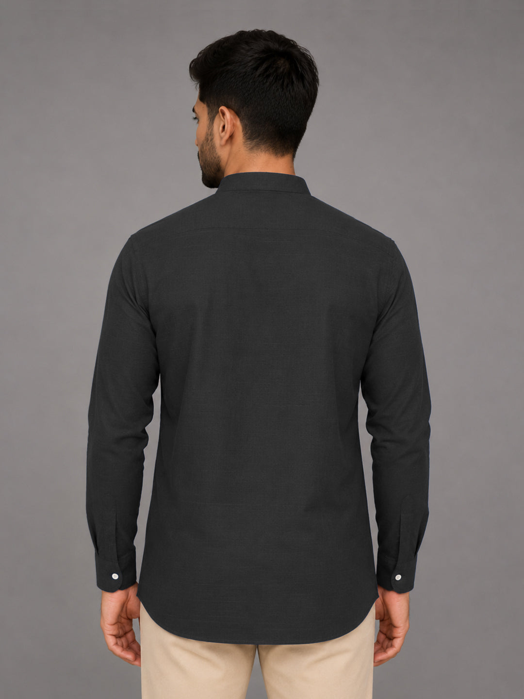 Urban Fit Dark Grey Short Linen Kurta For Men