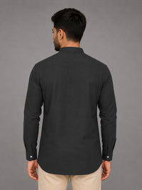 Urban Fit Dark Grey Short Linen Kurta For Men