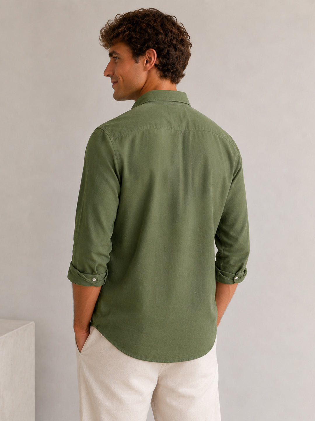 Olive Down Button Casual Linen Shirt