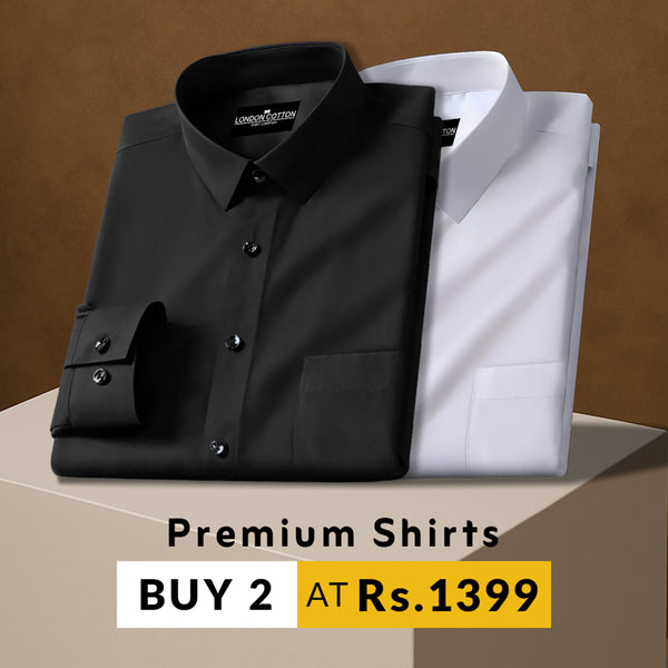 Pack of 2 Premium Cotton Solid Shirt for Man (Black, White)