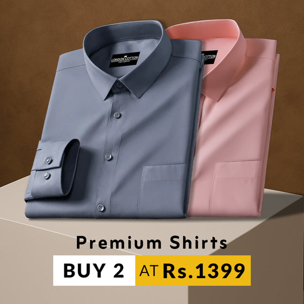 Pack of 2 Premium Cotton Solid Shirt for Man (Dark Grey, Peach)