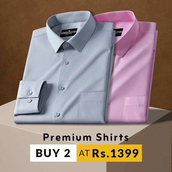 Pack of 2 Premium Cotton Solid Shirt for Man (Silver, Light Pink)