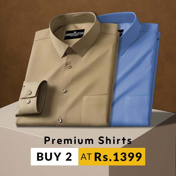 Pack of 2 Premium Cotton Solid Shirt for Man (Skin, Denim Blue)