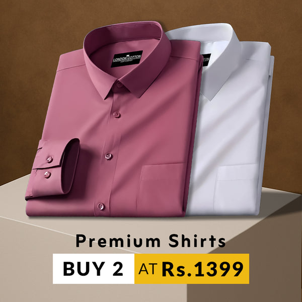 Pack of 2 Premium Cotton Solid Shirt for Man (Solid Pink, White)
