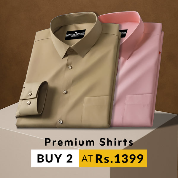 Pack of 2 Premium Cotton Solid Shirt for Man (Skin, Peach)