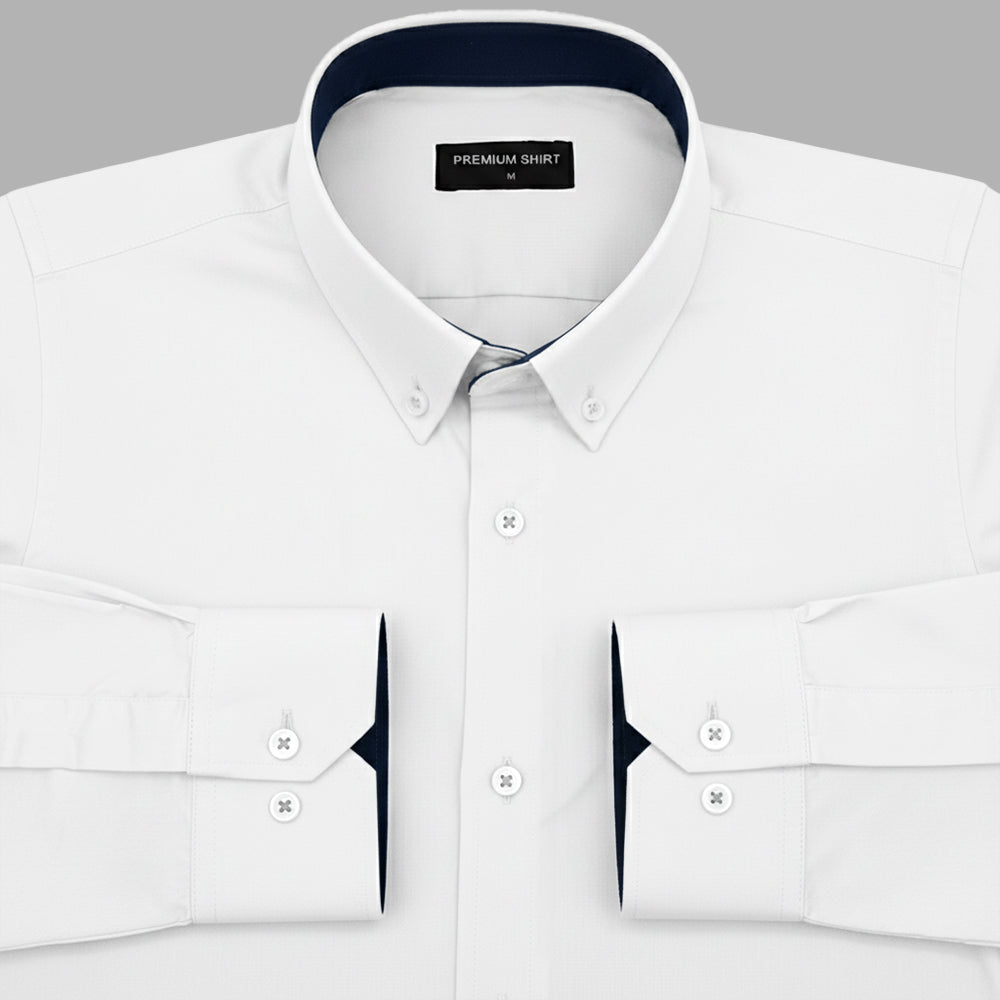 White Satin Contrast Collar Shirt for Men