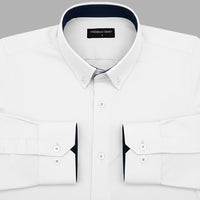 White Satin Contrast Collar Shirt for Men