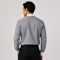 White Collar Dark Grey Oxford Cotton Shirt For Men
