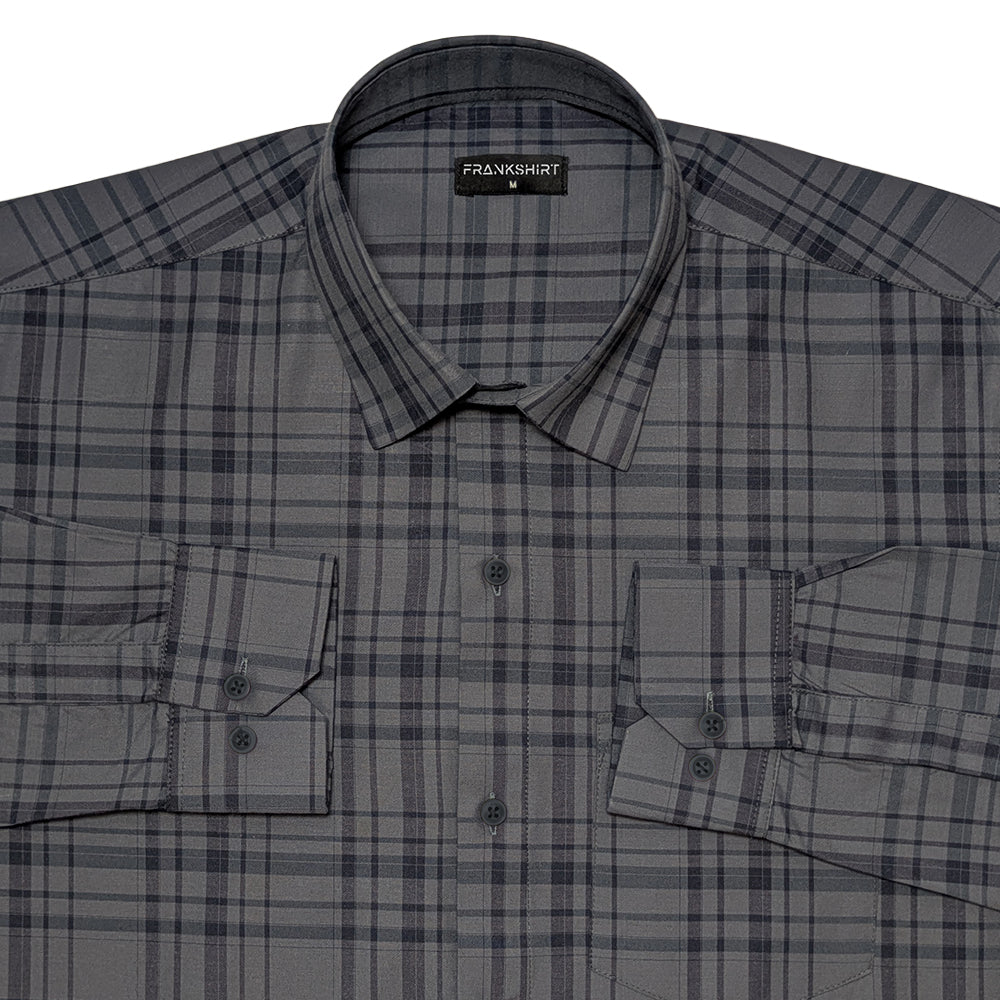 Grey Tartan Check Cotton Shirt For Men