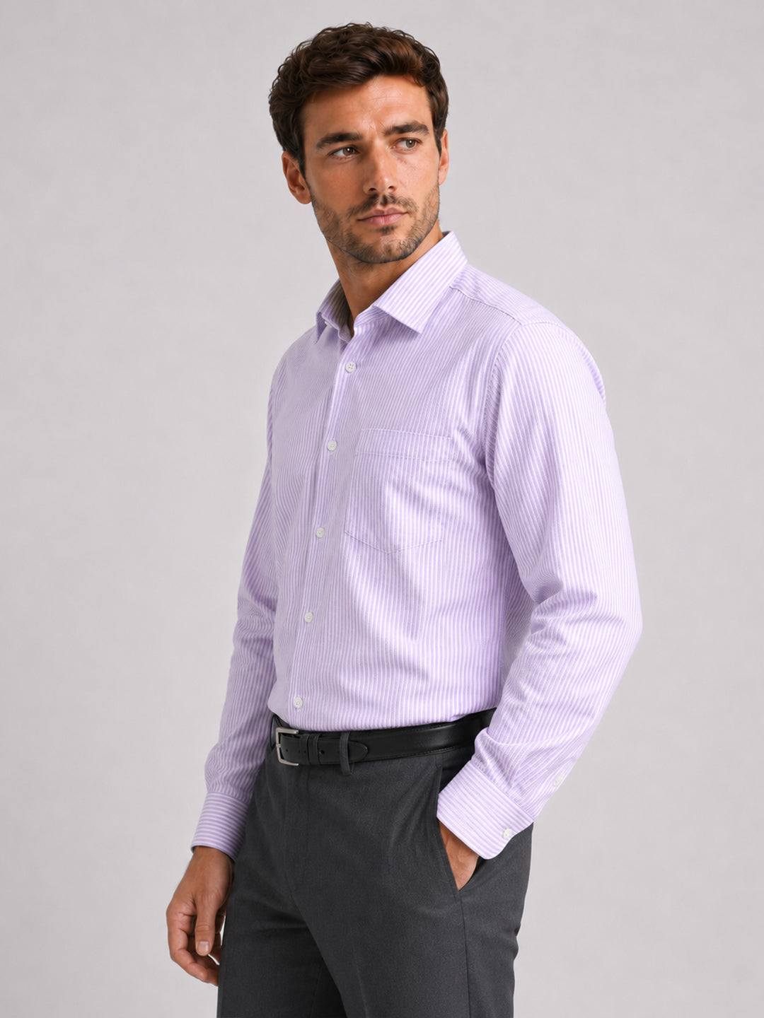 Purple Stripe Oxford Shirt For Men