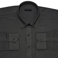 Dark Grey Textured Linen Shirt For Men