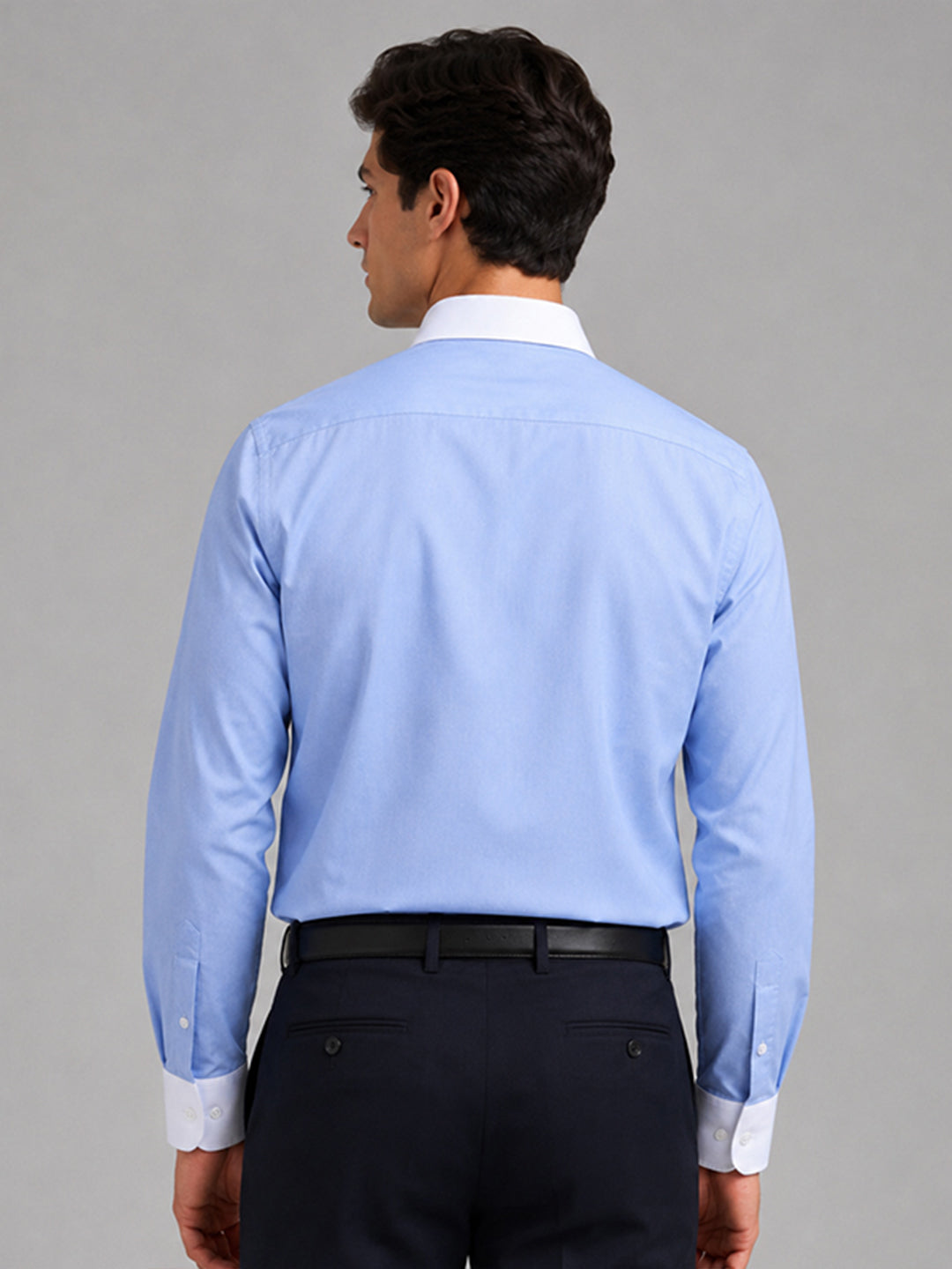 White Collar Denim Blue Oxford Cotton Shirt For Men