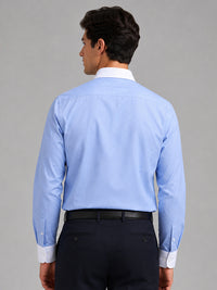 White Collar Denim Blue Oxford Cotton Shirt For Men