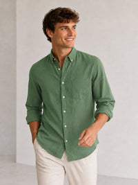 Green Down Button Casual Linen Shirt