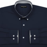 Navy Blue Satin Contrast Collar Shirt for Men