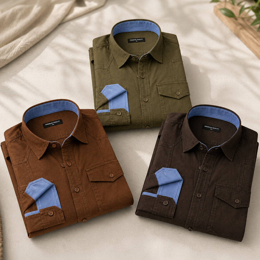 Pack Of 3 Cargo Style Dusty Brown, Olive & Dark Brown Shirt