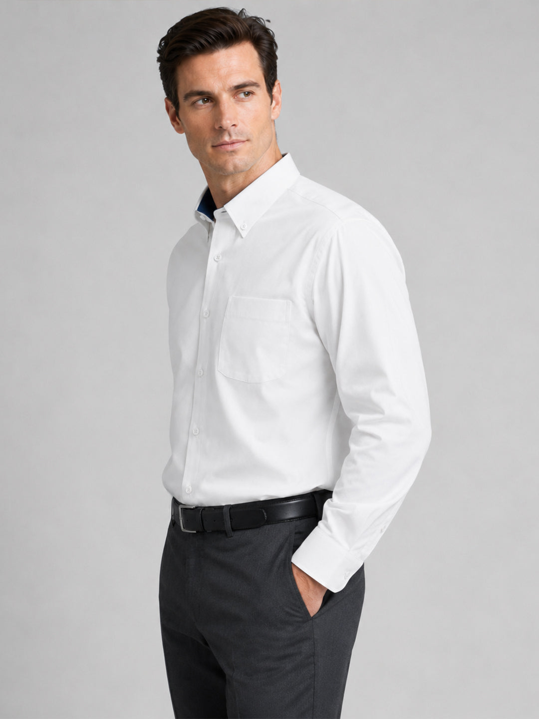 White Satin Contrast Collar Shirt for Men
