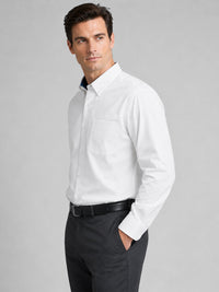 White Satin Contrast Collar Shirt for Men