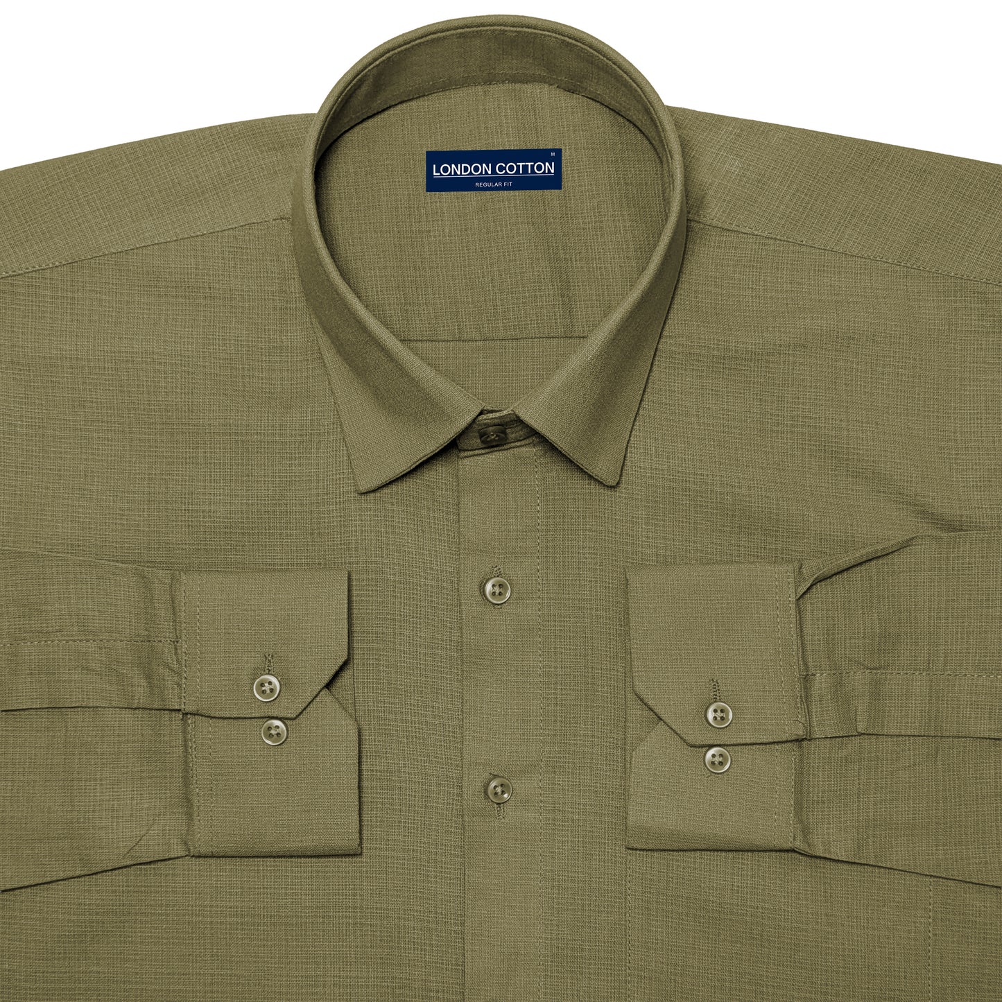 Olive Textured Linen Shirt For Men
