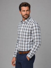 Beige Tartan Check Cotton Shirt For Men