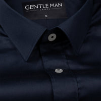 Navy shirt with 'Gentle Man Label' label on collar