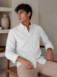 White Down Button Casual Linen Shirt