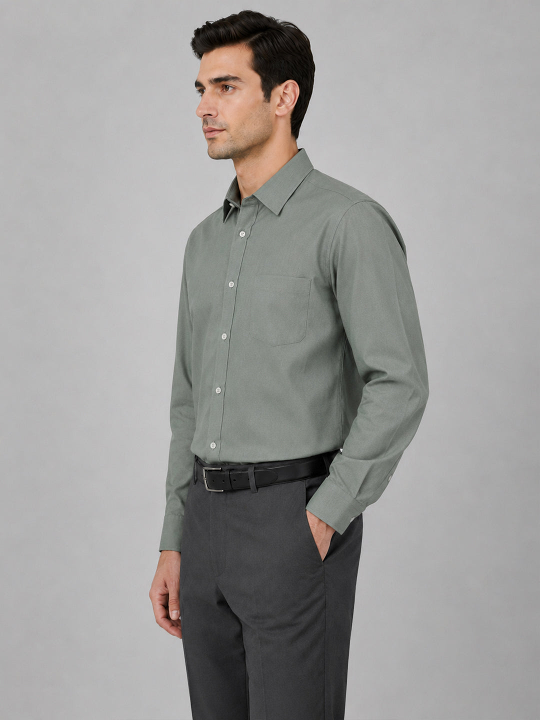 Olive Formal Oxford Cotton Shirt For Men
