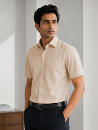 Half Sleeve Paper Cotton Cream Shirt for Men