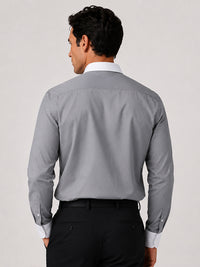 White Collar Dark Grey Oxford Cotton Shirt For Men