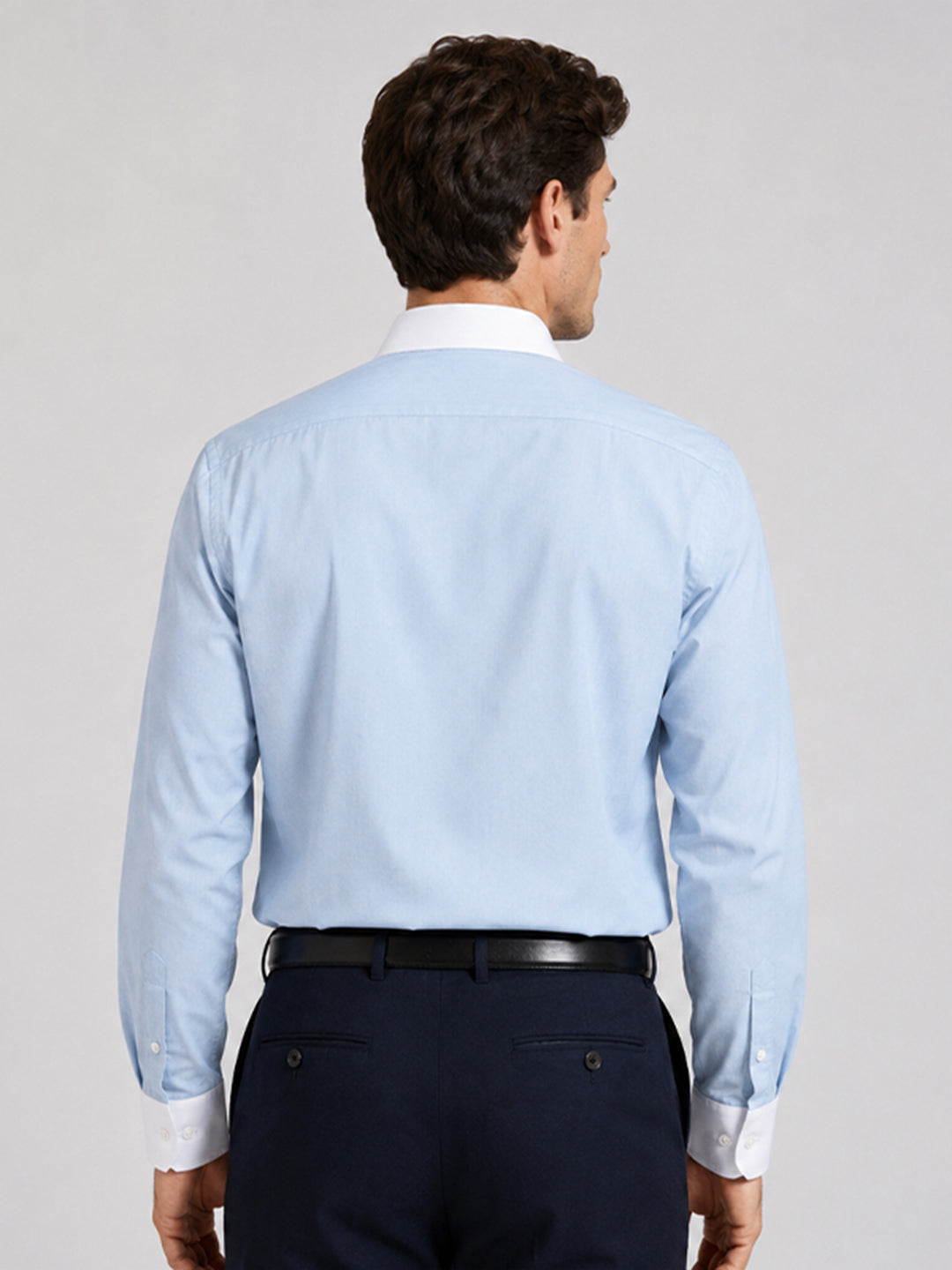 White Collar Sky Blue Oxford Cotton Shirt For Men