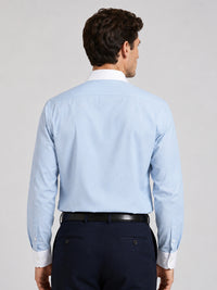 White Collar Sky Blue Oxford Cotton Shirt For Men