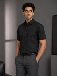 Half Sleeve Paper Cotton Black Shirt for Men