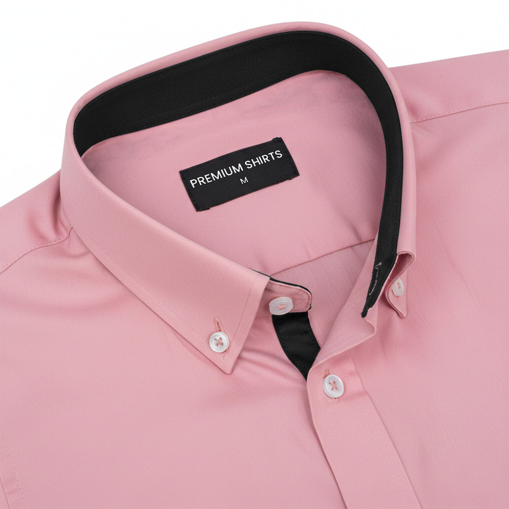Rose Gold Satin Contrast Collar Shirt for Men