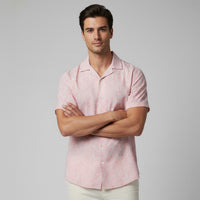Soft Pink Swirl Printed Cuban Collar Half Sleeve Shirt For men