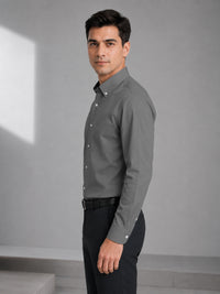 Dark Grey Satin Contrast Collar Shirt for Men