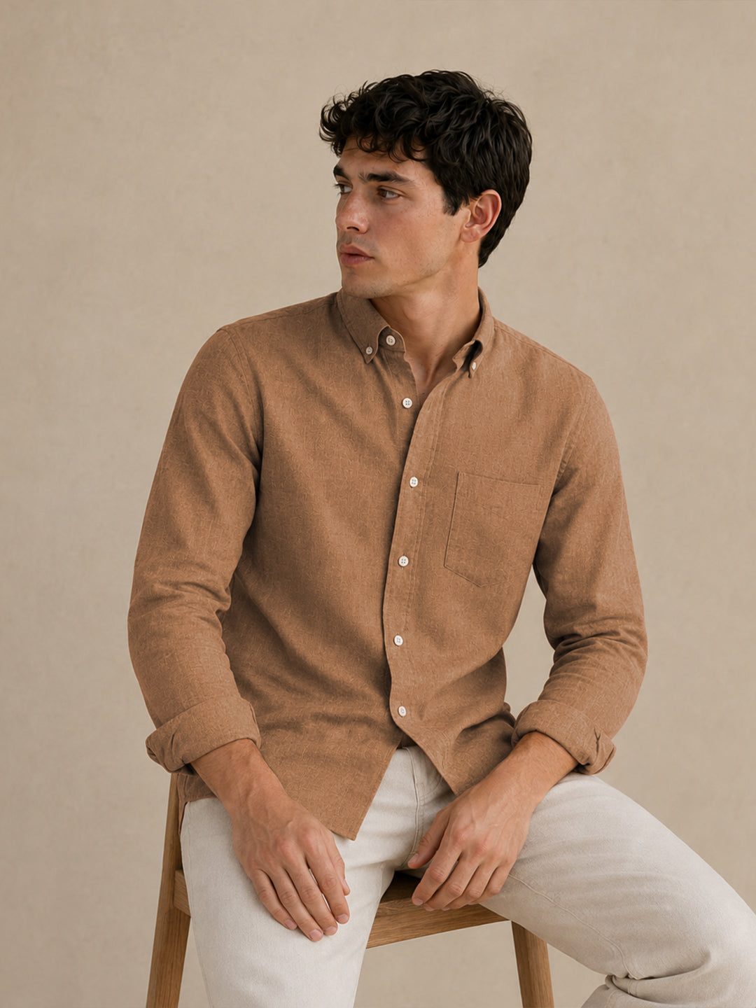 Dusty Brown Down Button Casual Linen Shirt