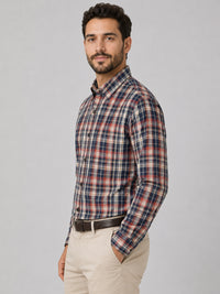 Crimson & Navy Tartan Check Cotton Shirt For Men
