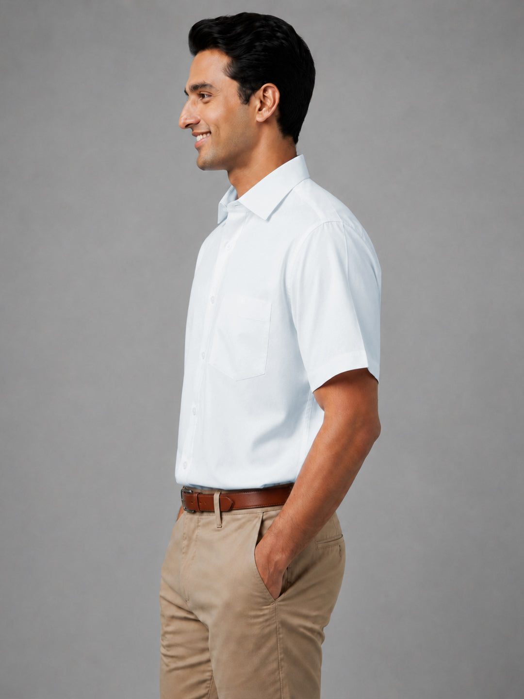 Half Sleeve Paper Cotton Light Blue Shirt for Men