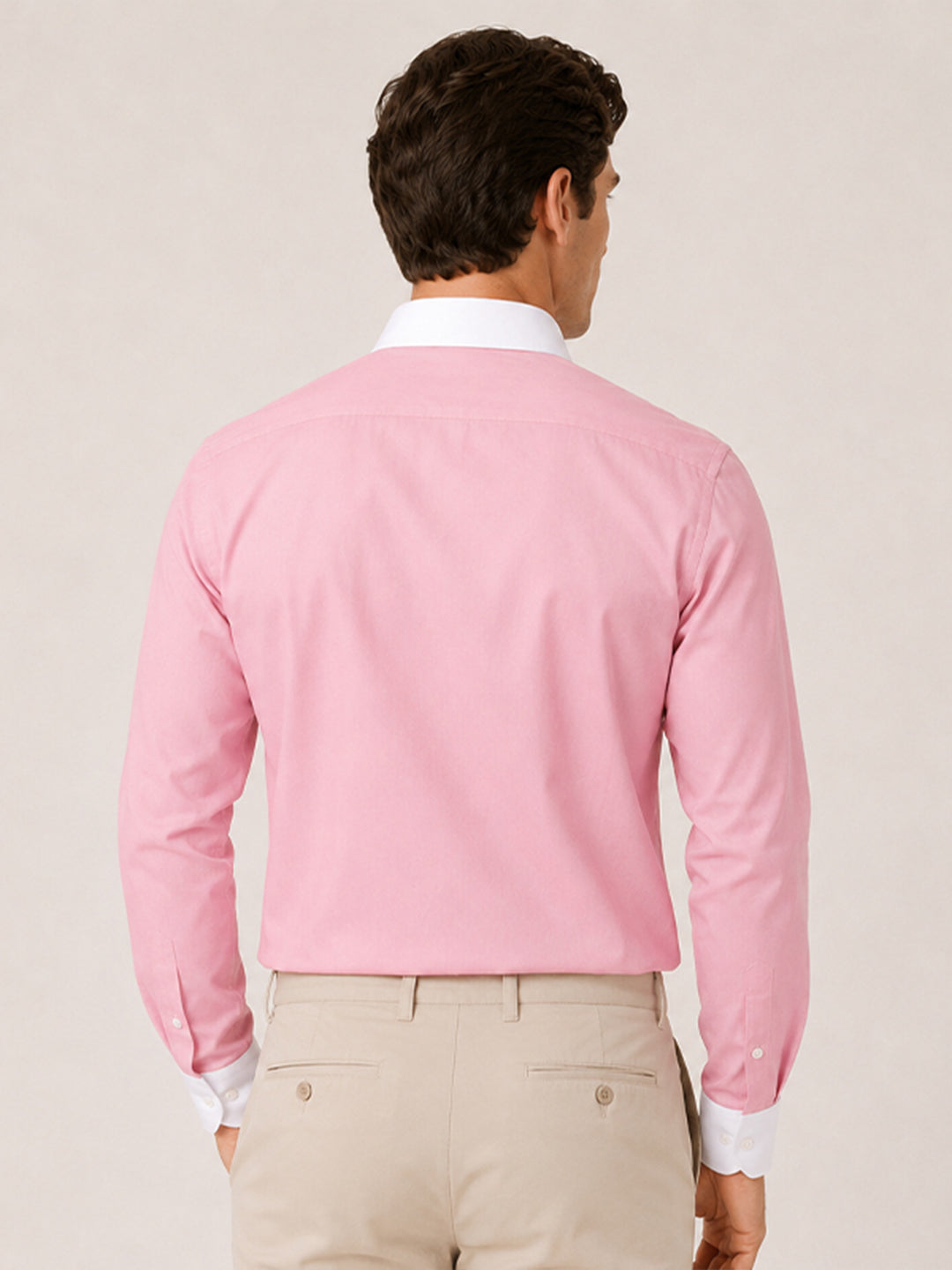 White Collar Pink Oxford Cotton Shirt For Men