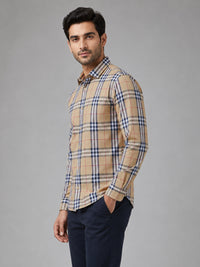 Mustard Tartan Check Cotton Shirt For Men