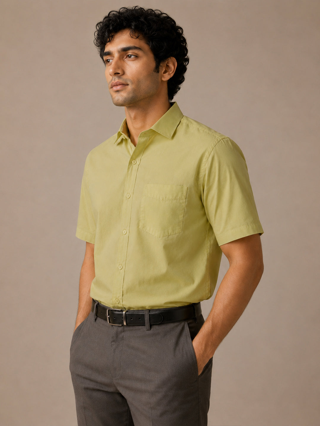 Half Sleeve Paper Cotton Light Green Shirt for Men