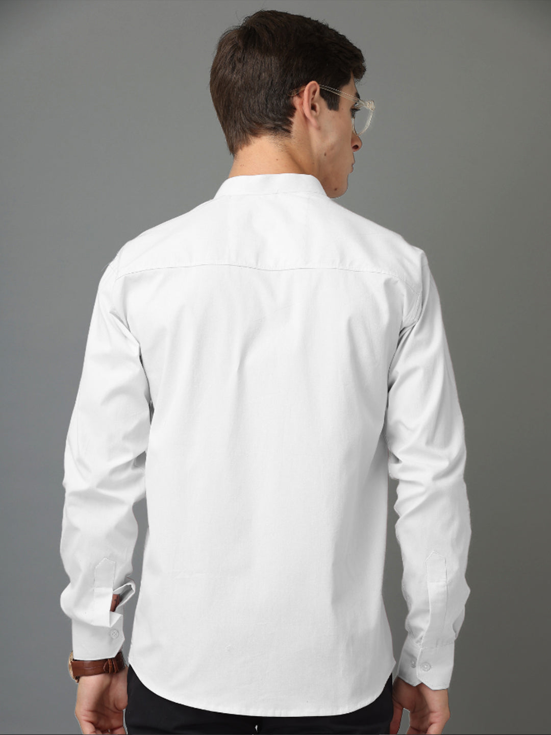 Chinese Collar White Tailored Fit Cotton Casual Shirt for Man