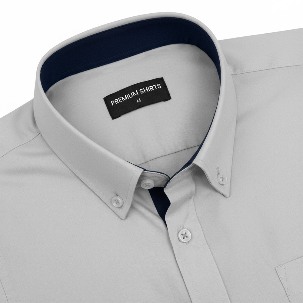 Silver Satin Contrast Collar Shirt for Men