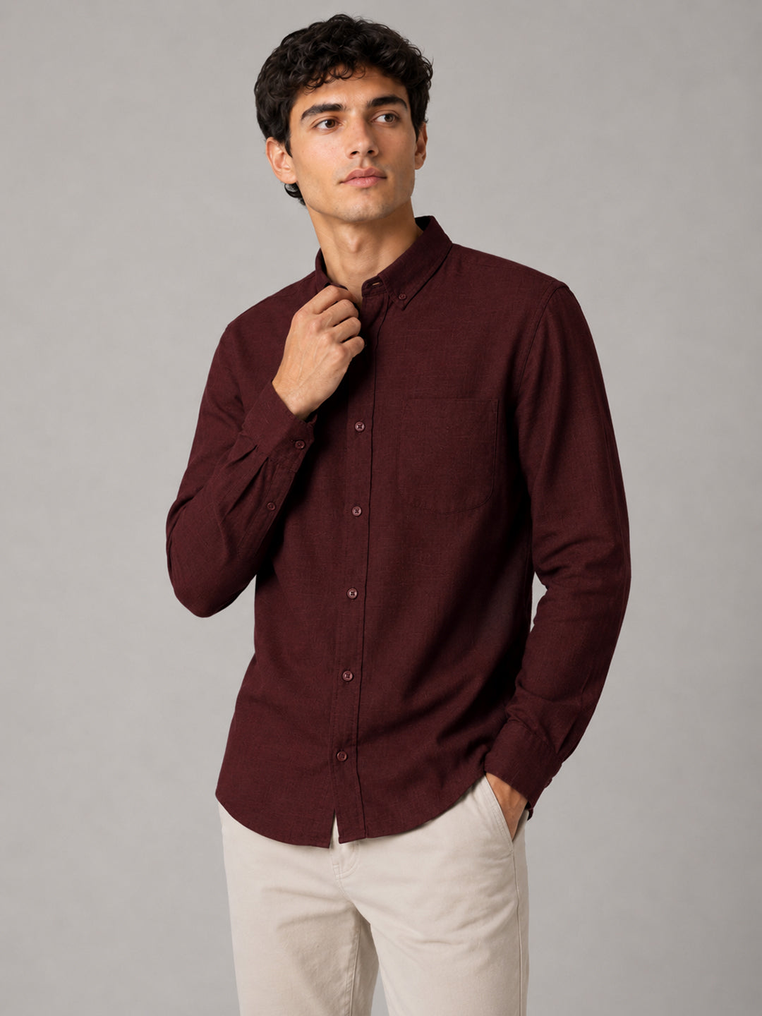 Maroon Linear Linen Shirt