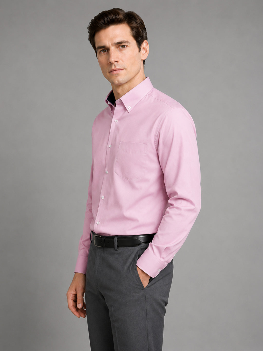 Light Pink Satin Contrast Collar Shirt for Men